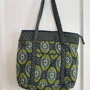 Stylish Blue and Green Patterned Tote Bag